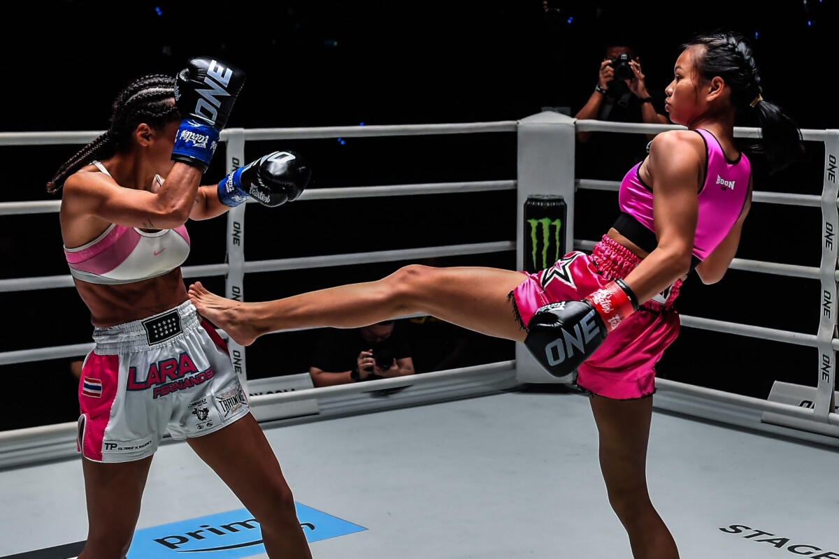 Anna 'Supergirl' Jaroonsak competing at ONE Fight Night 13 against Lara Fernandez